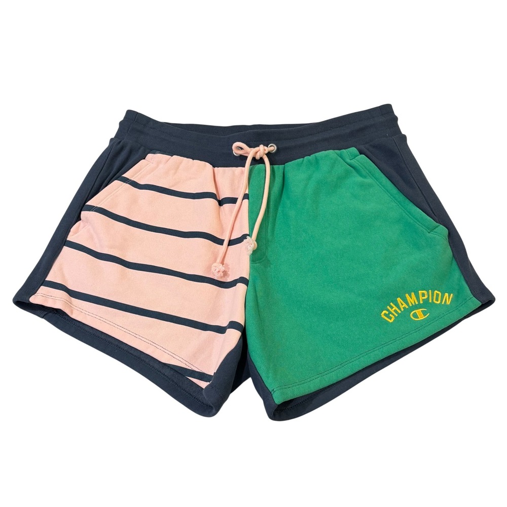Champion Reverse Weave Lounge Shorts Womens 1X Colorblock Striped Drawstring 5in